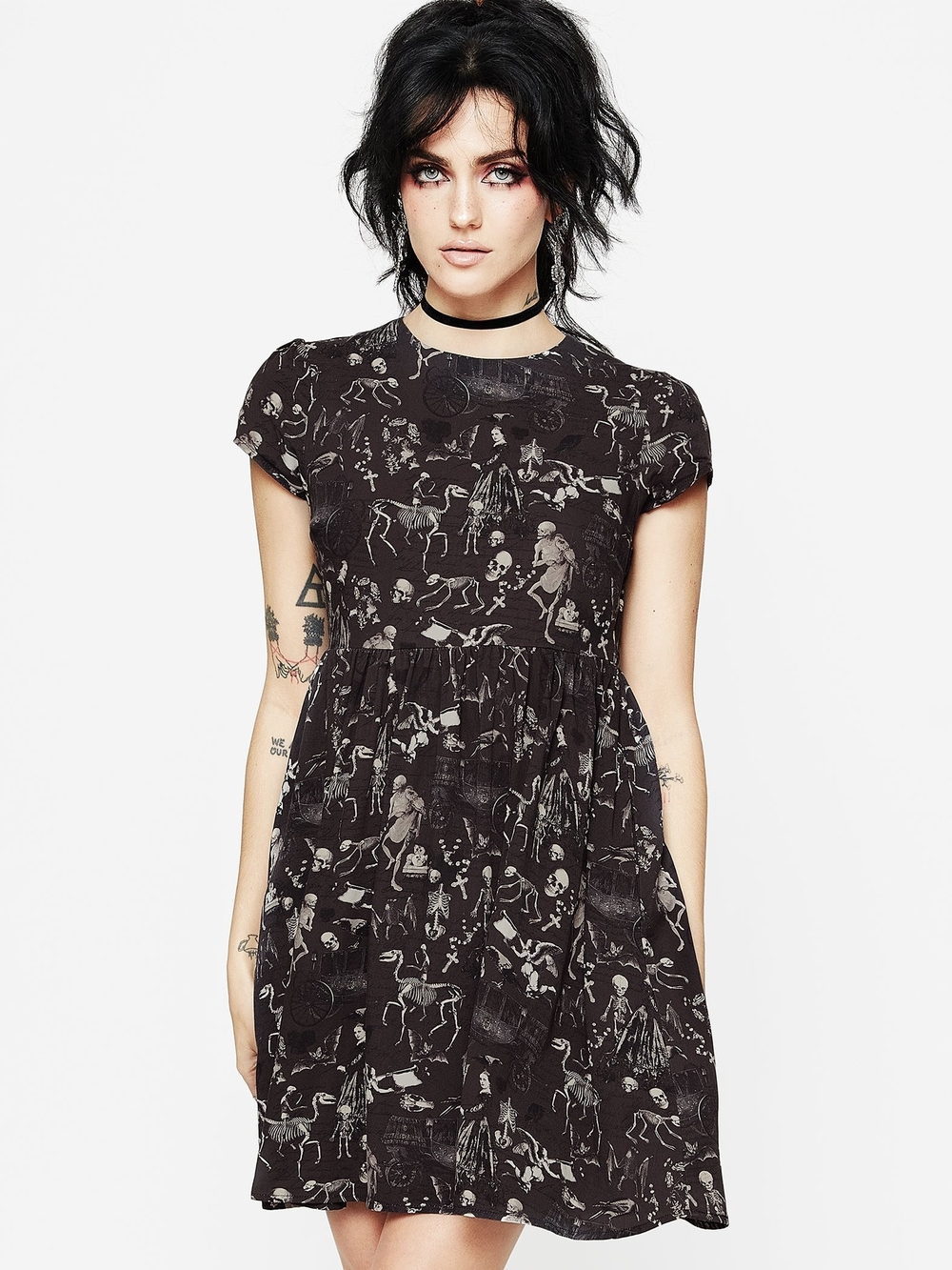 Disturbia ORIGINAL RUN - Melancholia COLOR Skeleton Baby Doll Mini Skater Dress